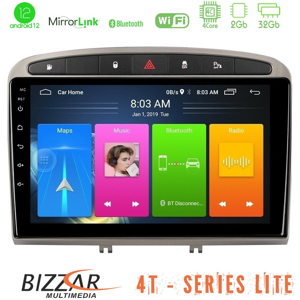 Bizzar 4T Series Peugeot 308/RCZ 4Core Android12 2+32GB Navigation Multimedia Tablet 9 (Ασημί Χρώμα)