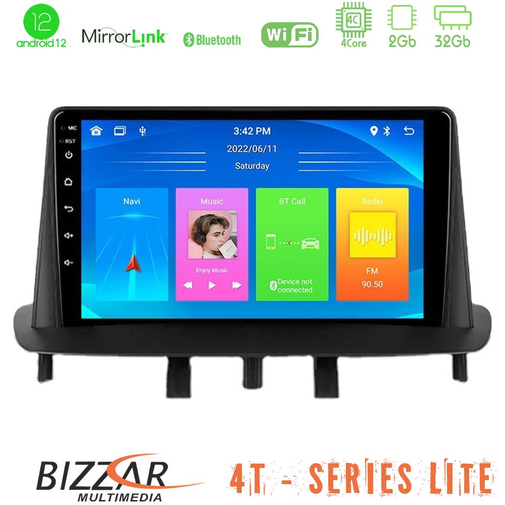 Bizzar 4T Series Renault Megane 3 2009-2013 4Core Android12 2+32GB Navigation Multimedia Tablet 9