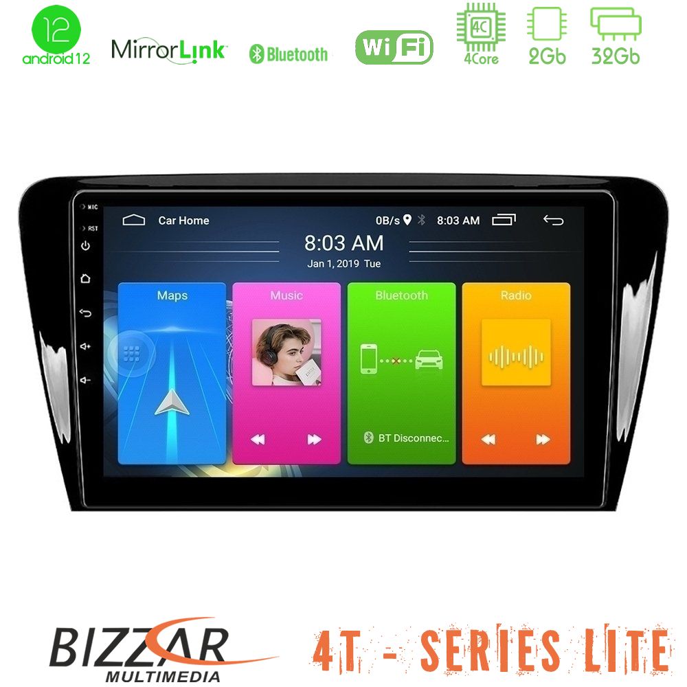 Bizzar 4T Series Skoda Octavia 7 4Core Android12 2+32GB Navigation Multimedia Tablet 10