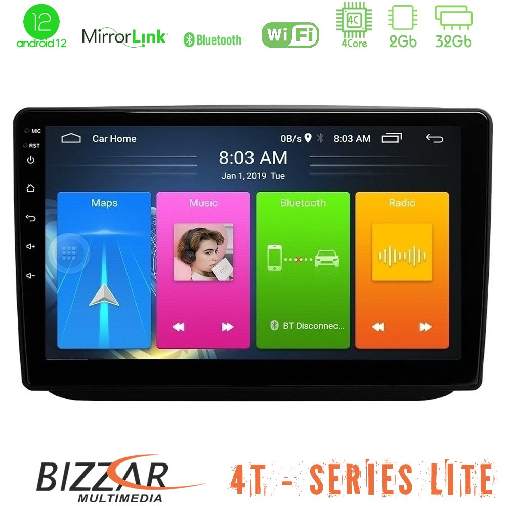 Bizzar 4T Series Skoda Fabia 2007-2014 4Core Android12 2+32GB Navigation Multimedia Tablet 9