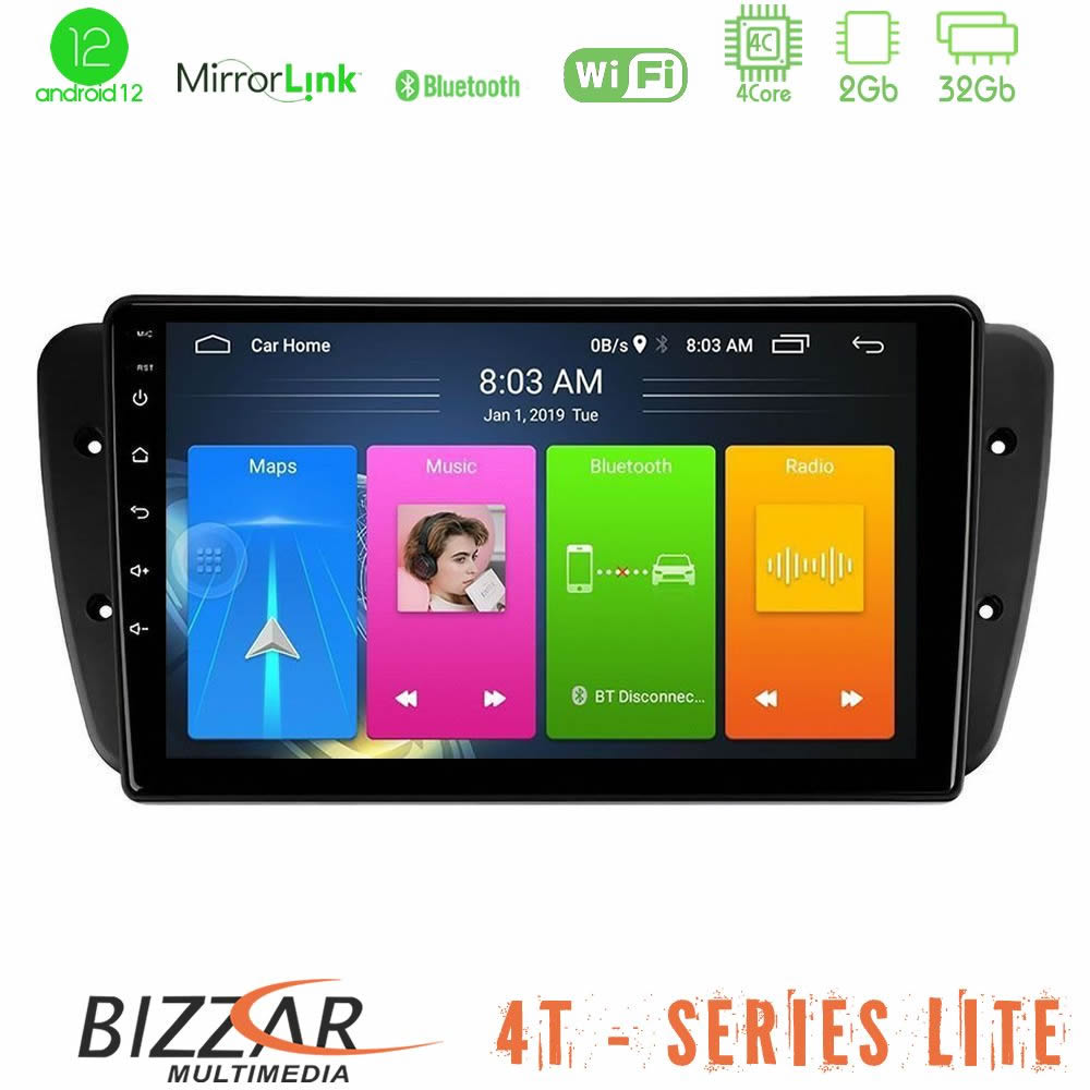 Bizzar 4T Series Seat Ibiza 2008-2012 4Core Android12 2+32GB Navigation Multimedia Tablet 9