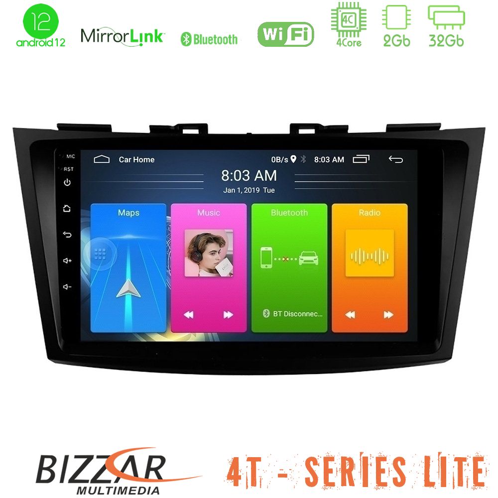 Bizzar 4T Series Suzuki Swift 2011-2016 4Core Android12 2+32GB Navigation Multimedia Tablet 9