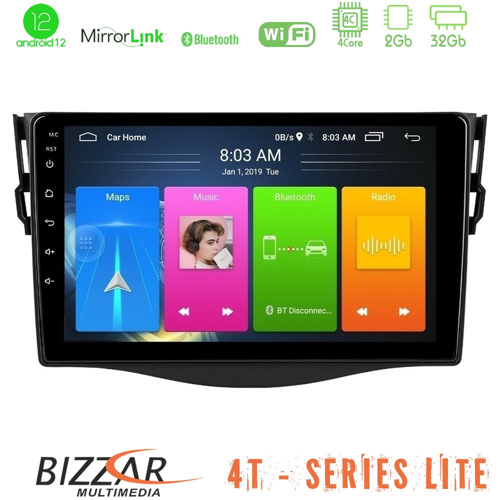 Bizzar 4T Series Toyota RAV4 4Core Android12 2+32GB Navigation Multimedia 9