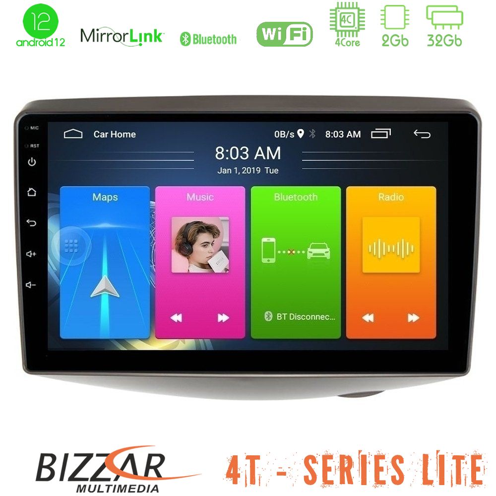 Bizzar 4T Series Toyota Yaris 1999 - 2006 4Core Android12 2+32GB Navigation Multimedia Tablet 9