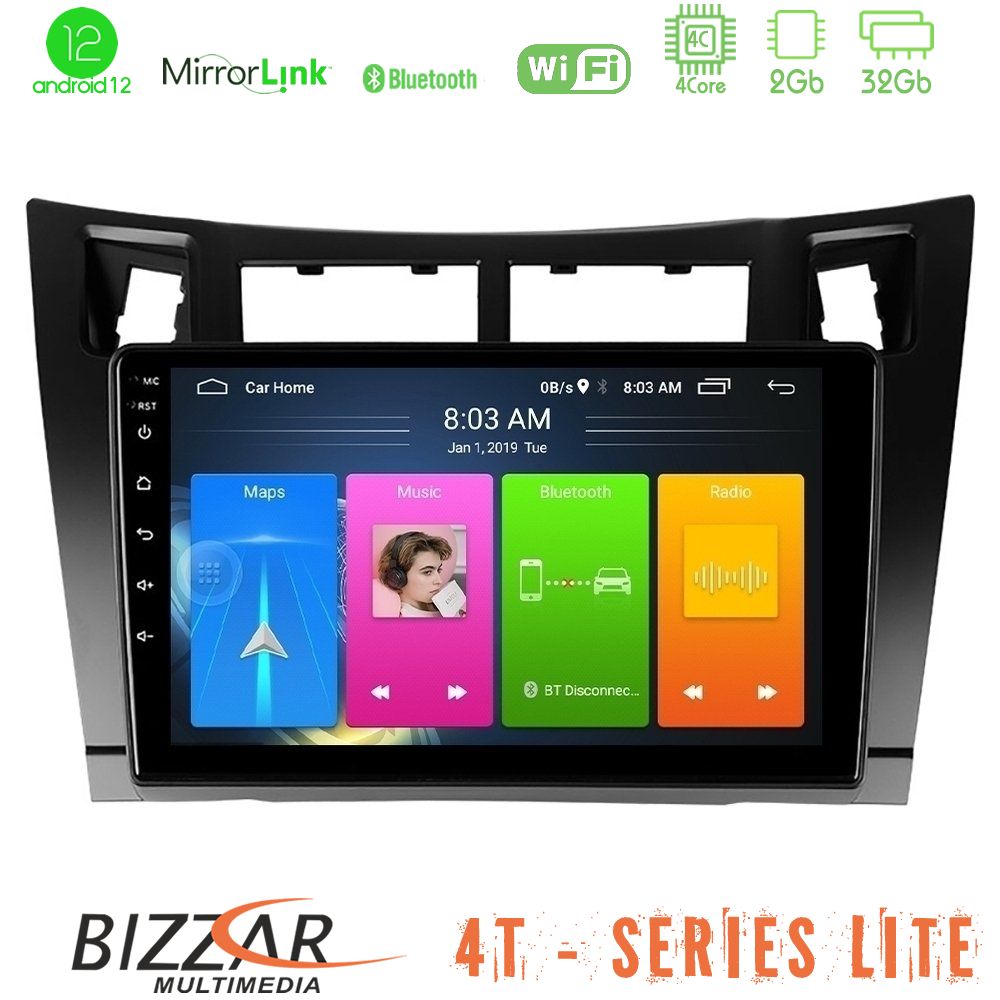 Bizzar 4T Series Toyota Yaris 4Core Android12 2+32GB Navigation Multimedia Tablet 9 (Μαύρο Χρώμα)