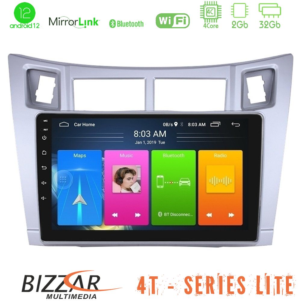 Bizzar 4T Series Toyota Yaris 4Core Android12 2+32GB Navigation Multimedia Tablet 9 (Ασημί Χρώμα)