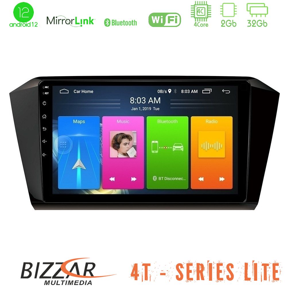 Bizzar 4T Series VW Passat 4Core Android12 2+32GB Navigation Multimedia Tablet 10