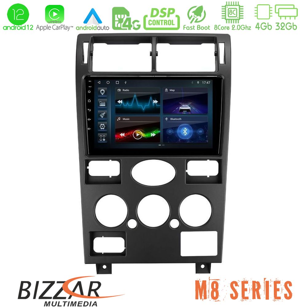 Bizzar M8 Series Ford Mondeo 2001-2004 4Core Android12 4+32GB Navigation Multimedia Tablet 9