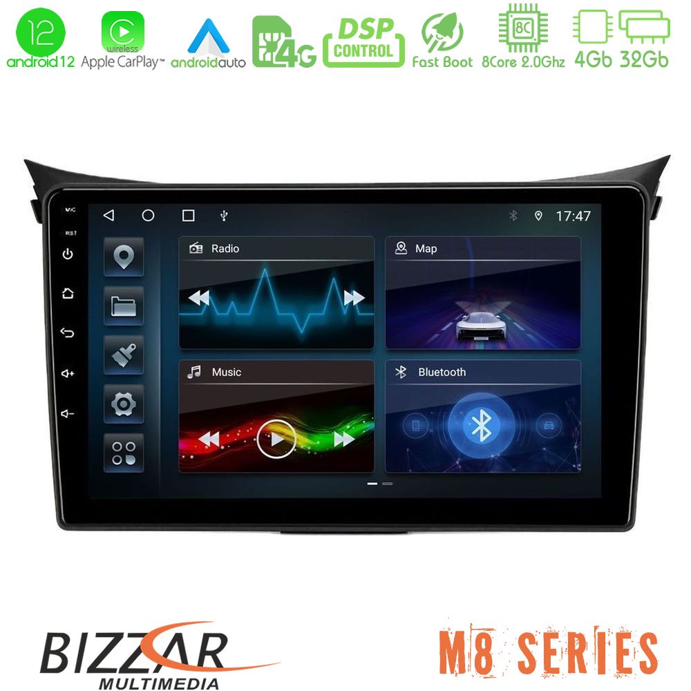 Bizzar M8 Series Hyundai i30 2012-2017 4Core Android12 4+32GB Navigation Multimedia Tablet 9