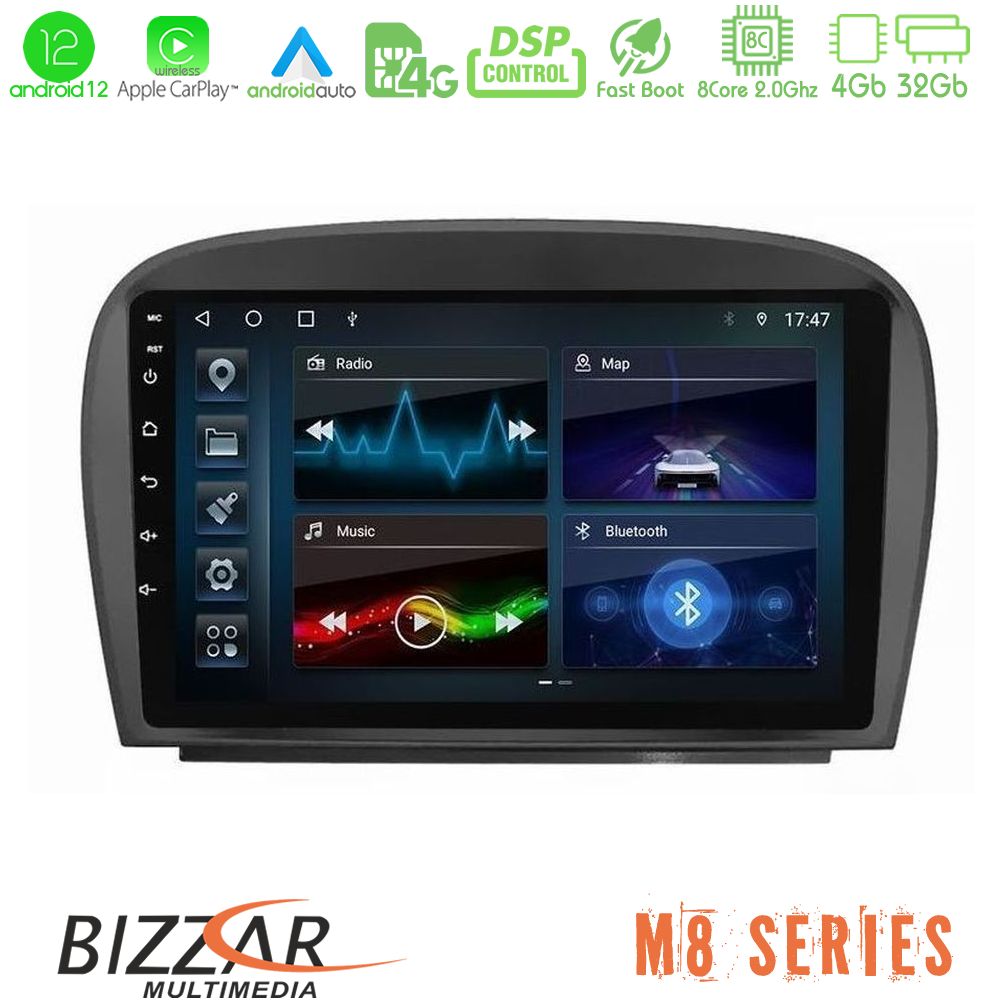 Bizzar M8 Series Mercedes SL Class 2005-2011 4Core Android12 4+32GB Navigation Multimedia Tablet 9