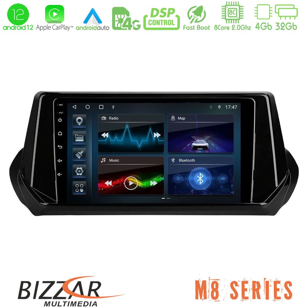 Bizzar M8 Series Peugeot 208 2019-2023 4Core Android12 4+32GB Navigation Multimedia Tablet 9