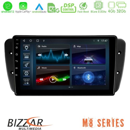 Bizzar M8 Series Seat Ibiza 2008-2012 4Core Android12 4+32GB Navigation Multimedia Tablet 9