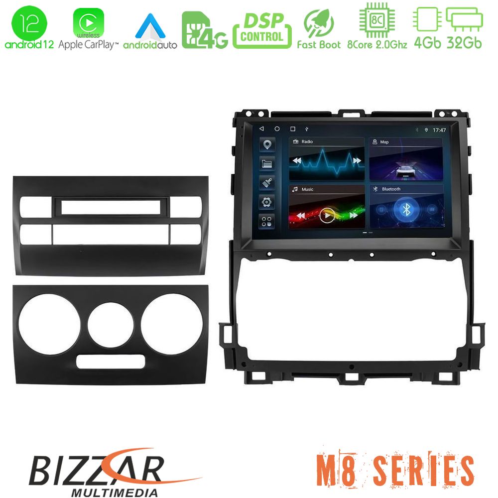 Bizzar M8 Series Toyota Land Cruiser J120 2002-2009 4Core Android12 4+32GB Navigation Multimedia Tablet 9