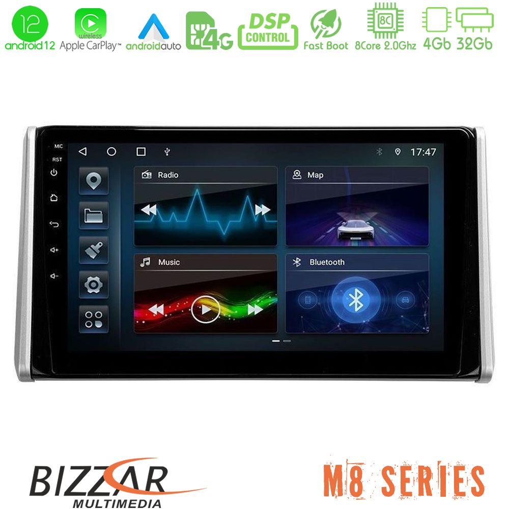 Bizzar M8 Series Toyota RAV4 2019-2023 4Core Android12 4+32GB Navigation Multimedia Tablet 10