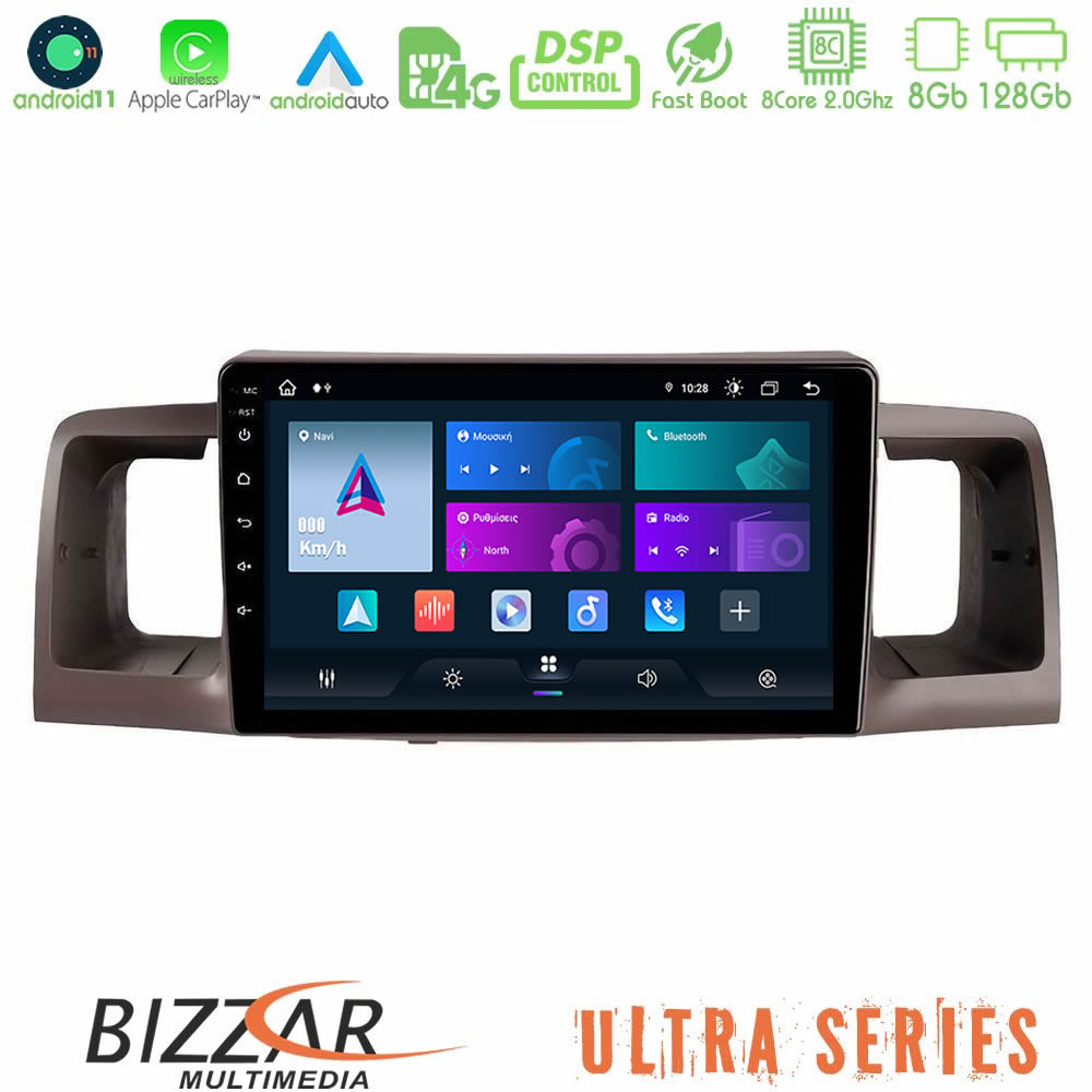 Bizzar Ultra Series Toyota Corolla 2002-2006 8Core Android11 8+128GB Navigation Multimedia Tablet 9