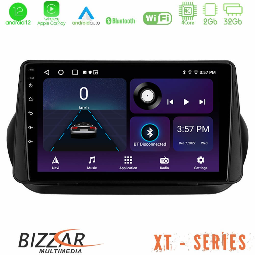 Bizzar XT Series Fiat Fiorino/Citroen Nemo/Peugeot Bipper 4Core Android12 2+32GB Navigation Multimedia Tablet 9