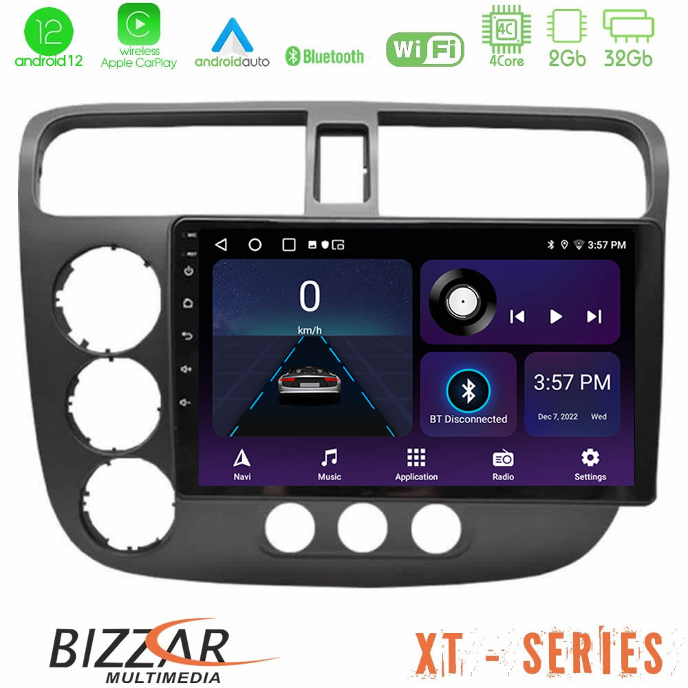 Bizzar XT Series Honda Civic 2001-2005 4Core Android12 2+32GB Navigation Multimedia Tablet 9