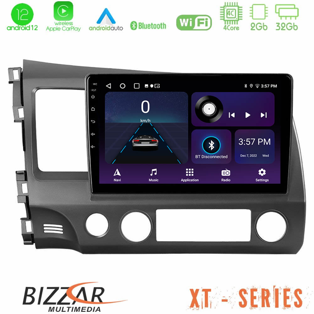 Bizzar XT Series Honda Civic 2006-2011 4Core Android12 2+32GB Navigation Multimedia Tablet 9