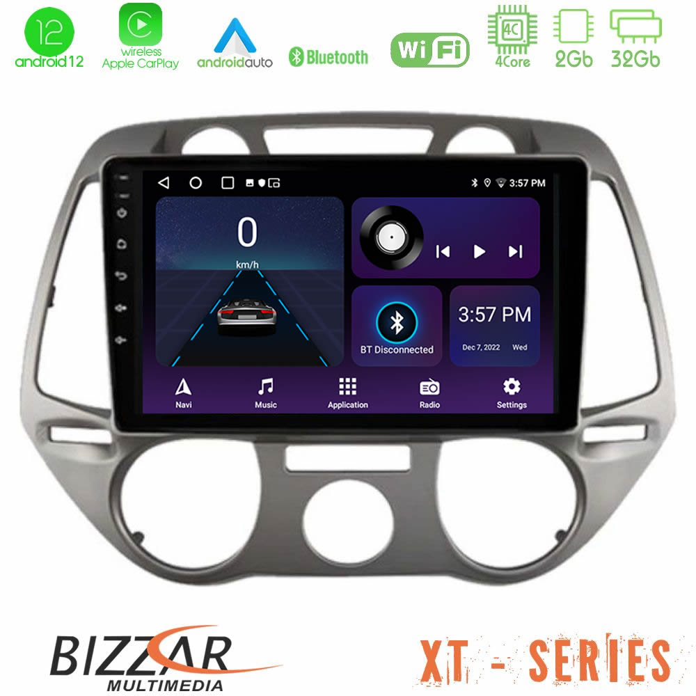 Bizzar XT Series Hyundai i20 2009-2012 Manual A/C 4Core Android12 2+32GB Navigation Multimedia Tablet 9