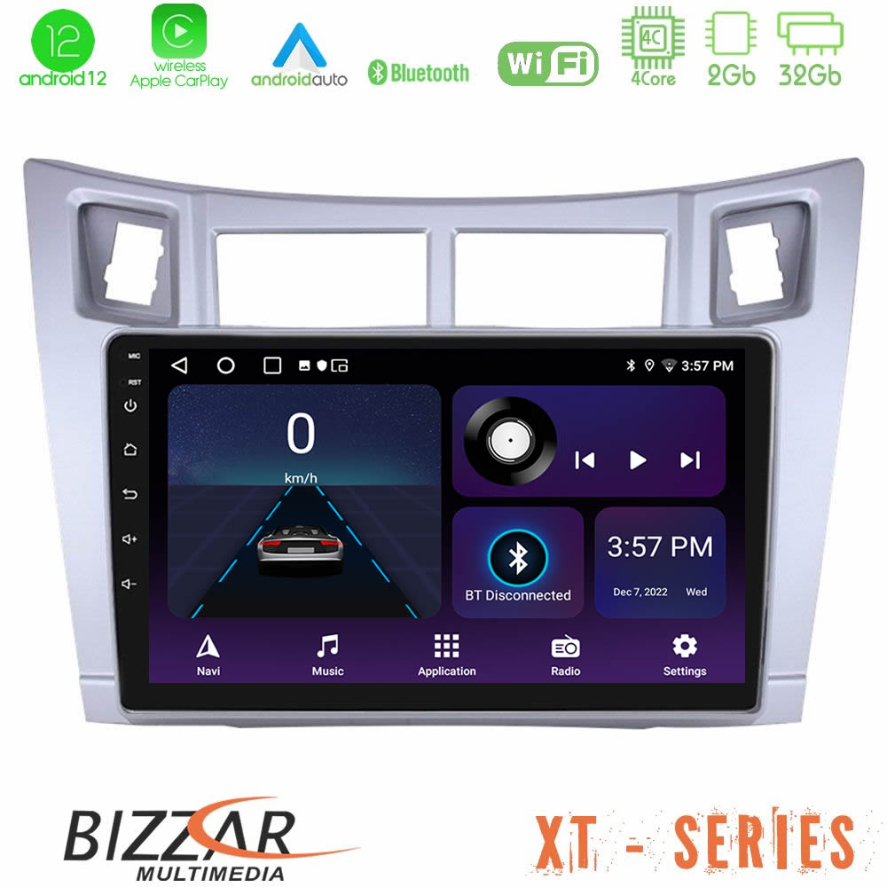 Bizzar XT Series Toyota Yaris 4Core Android12 2+32GB Navigation Multimedia Tablet 9 (Ασημί Χρώμα)