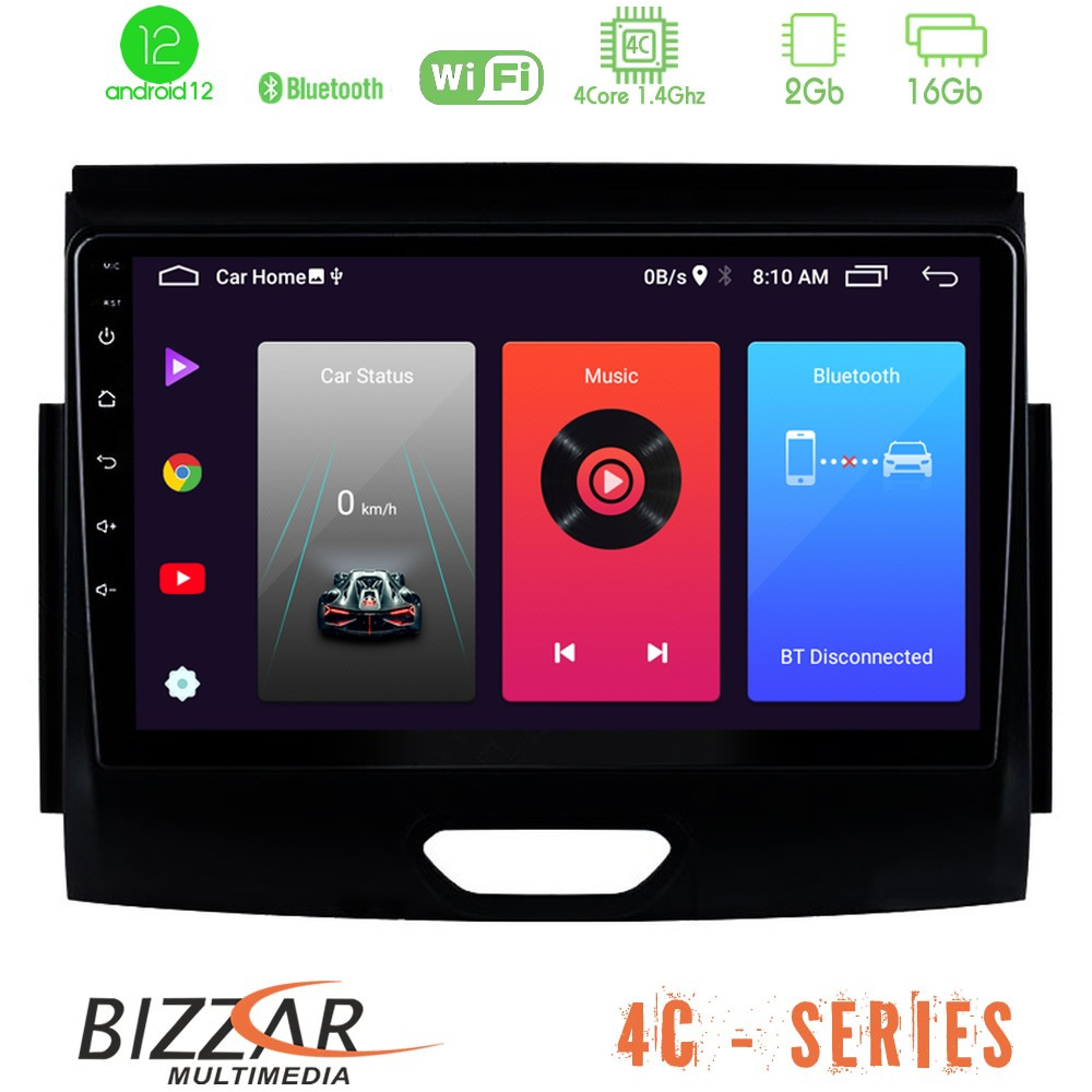 Bizzar 4C Series Ford Ranger 2017-2022 4Core Android12 2+16GB Navigation Multimedia Tablet 9″