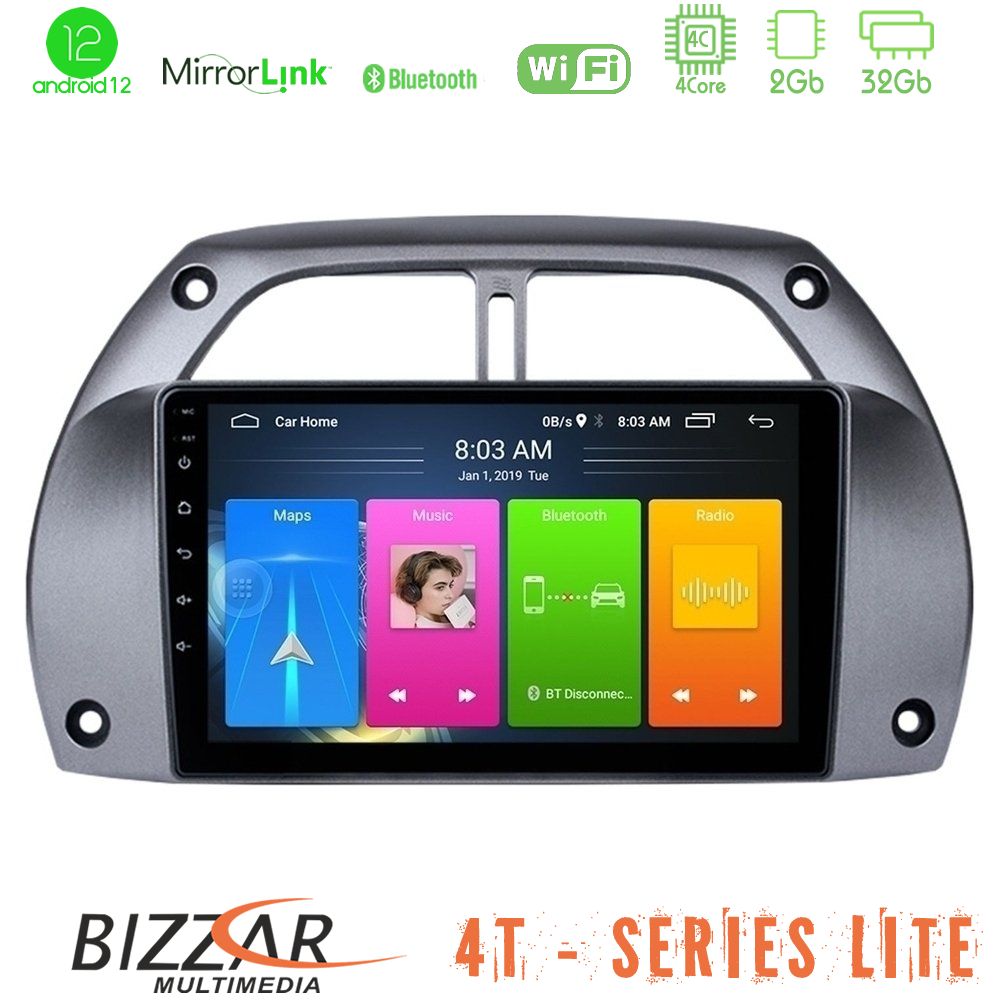 Bizzar 4T Series Toyota RAV4 2001 - 2006 4Core Android12 2+32GB Navigation Multimedia Tablet 9
