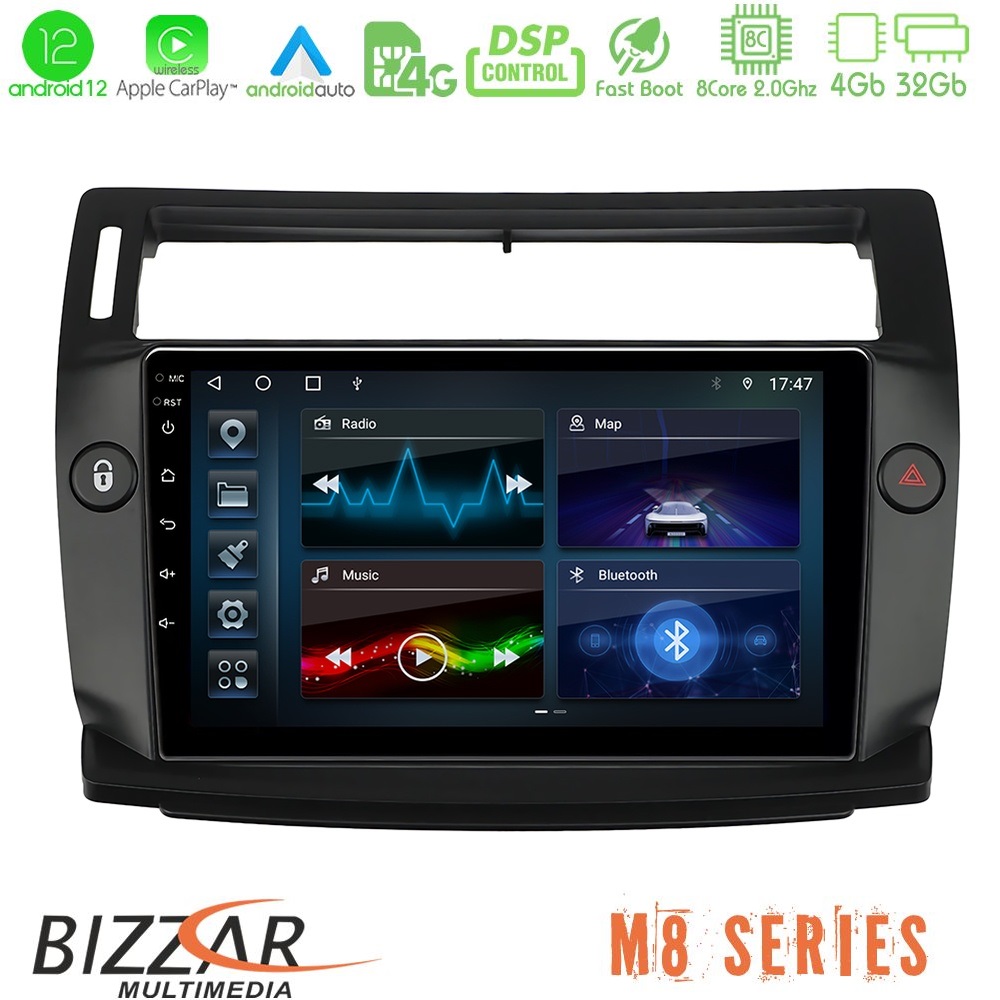 Bizzar M8 Series Citroen C4 2004-2010 8core Android12 4+32GB Navigation Multimedia Tablet 9