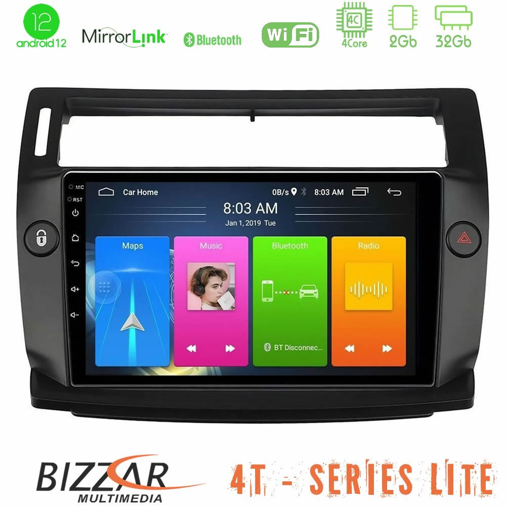 Bizzar 4T Series Citroen C4 2004-2010 4core Android12 2+32GB Navigation Multimedia Tablet 9