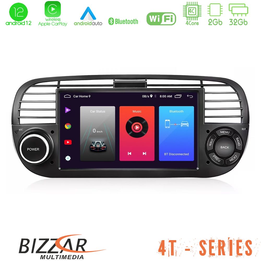 Bizzar OEM Fiat 500 2008-2015 4core Android12 2+32GB Navigation Multimedia Deckless 7