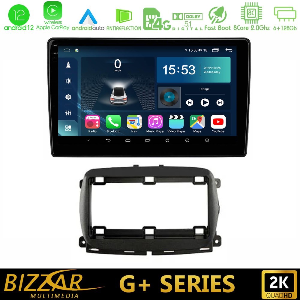 Bizzar G+ Series Fiat 500 2016&gt; 8core Android12 6+128GB Navigation Multimedia Tablet 9