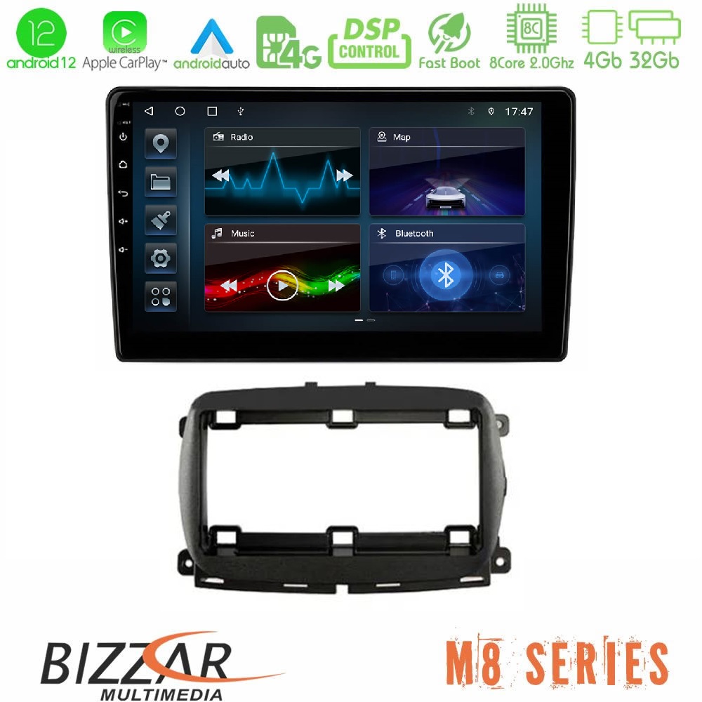 Bizzar M8 Series Fiat 500 2016&gt; 8core Android12 4+32GB Navigation Multimedia Tablet 9