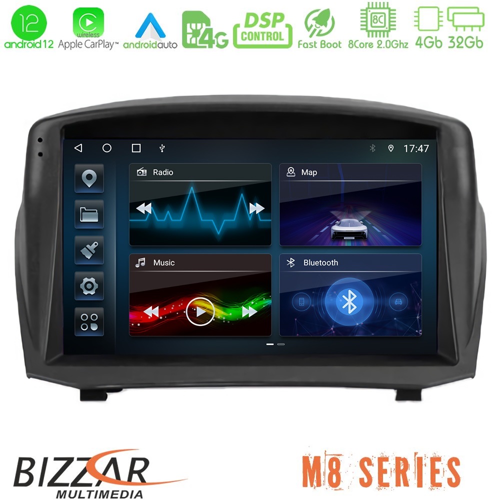 Bizzar M8 Series Ford Fiesta 2008-2012 8core Android12 4+32GB Navigation Multimedia Tablet 9