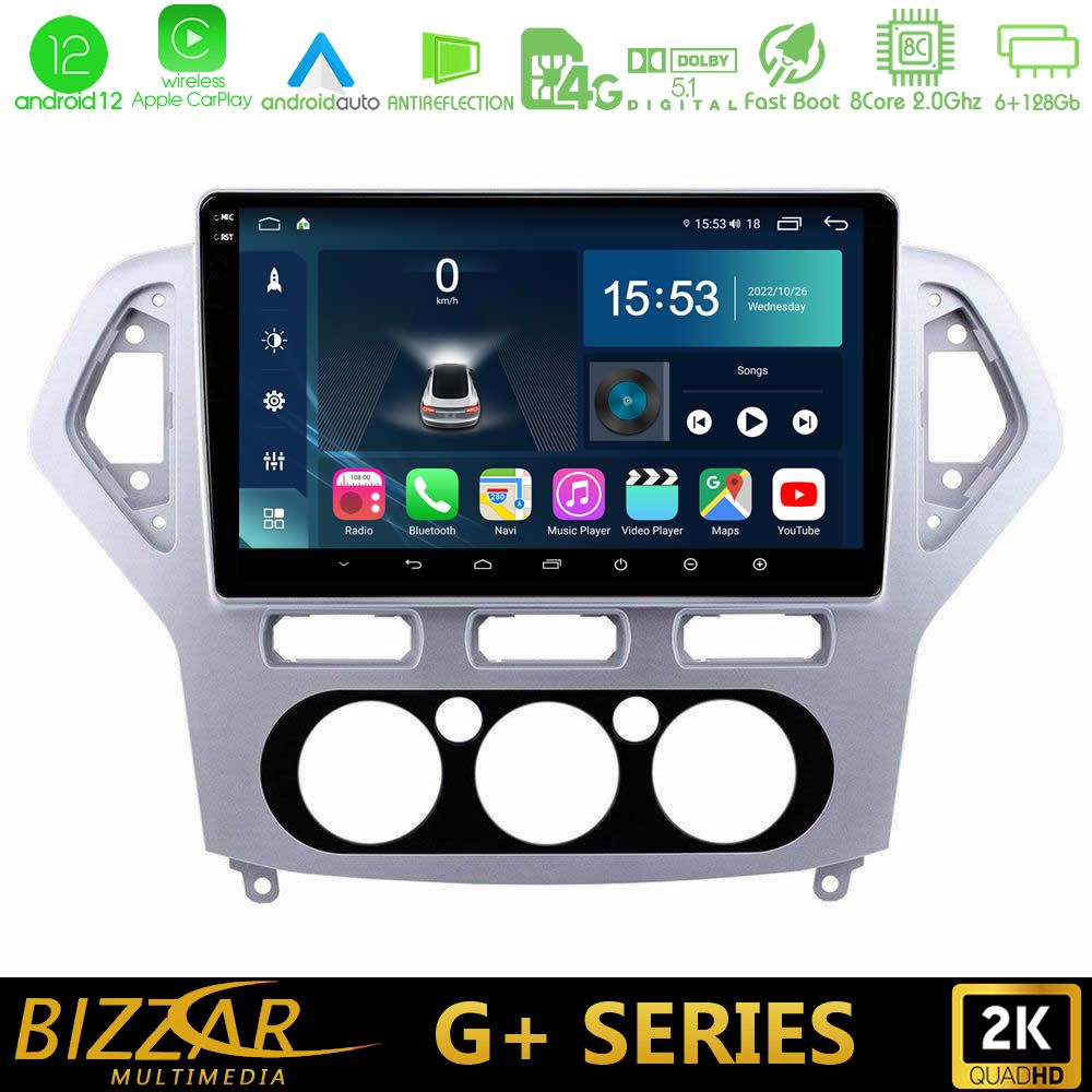 Bizzar G+ Series Ford Mondeo 2007-2010 Manual A/C 8core Android12 6+128GB Navigation Multimedia Tablet 10
