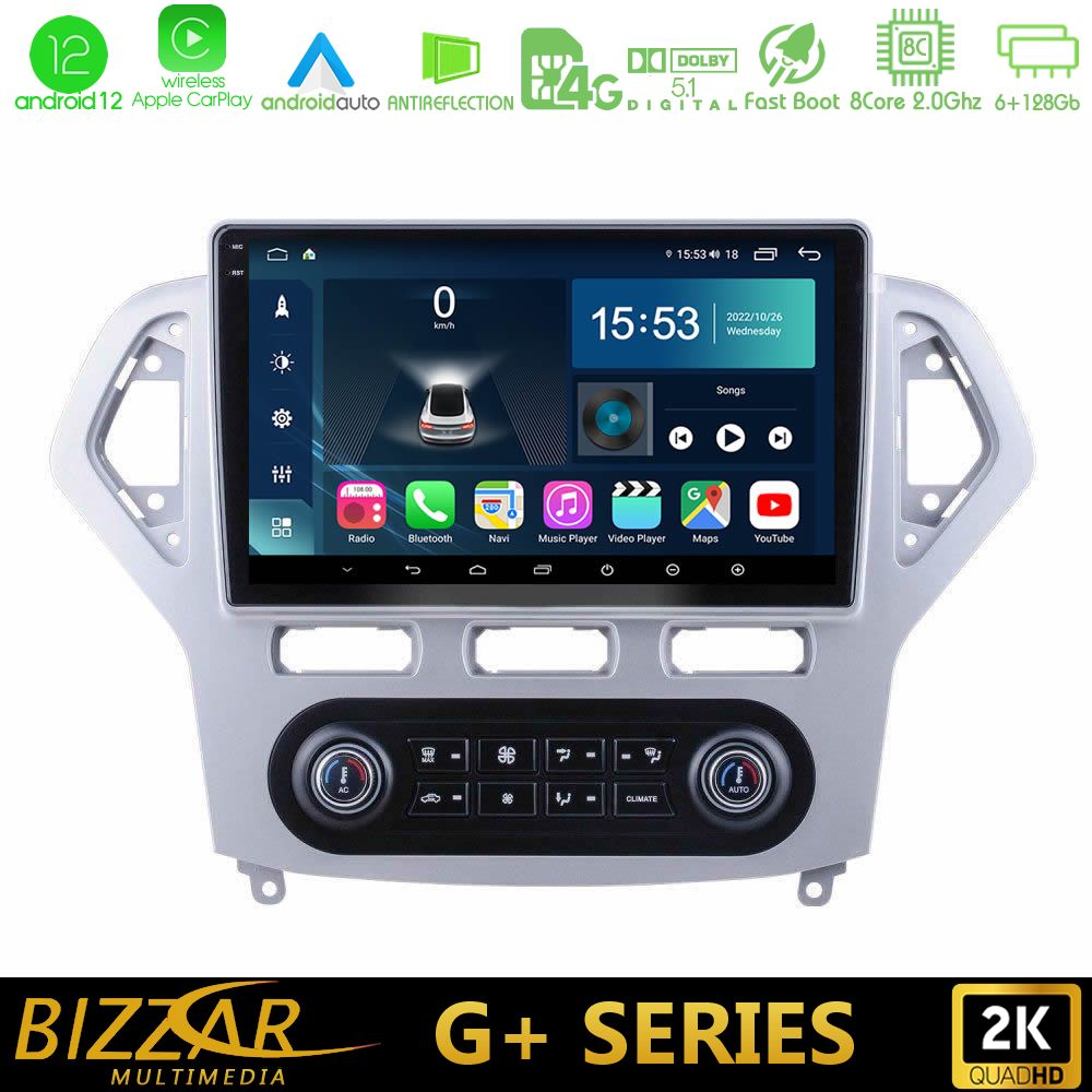 Bizzar G+ Series Ford Mondeo 2007-2011 (Auto A/C) 8Core Android12 6+128GB Navigation Multimedia Tablet 9