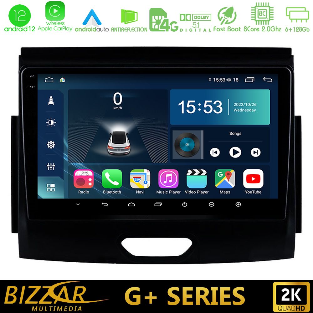 Bizzar G+ Series Ford Ranger 2017-2022 8core Android12 6+128GB Navigation Multimedia Tablet 9