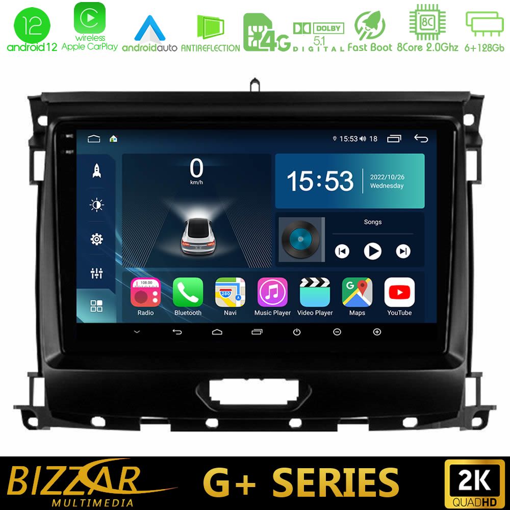 Bizzar G+ Series Ford Ranger 2017-2022 8core Android12 6+128GB Navigation Multimedia Tablet 9