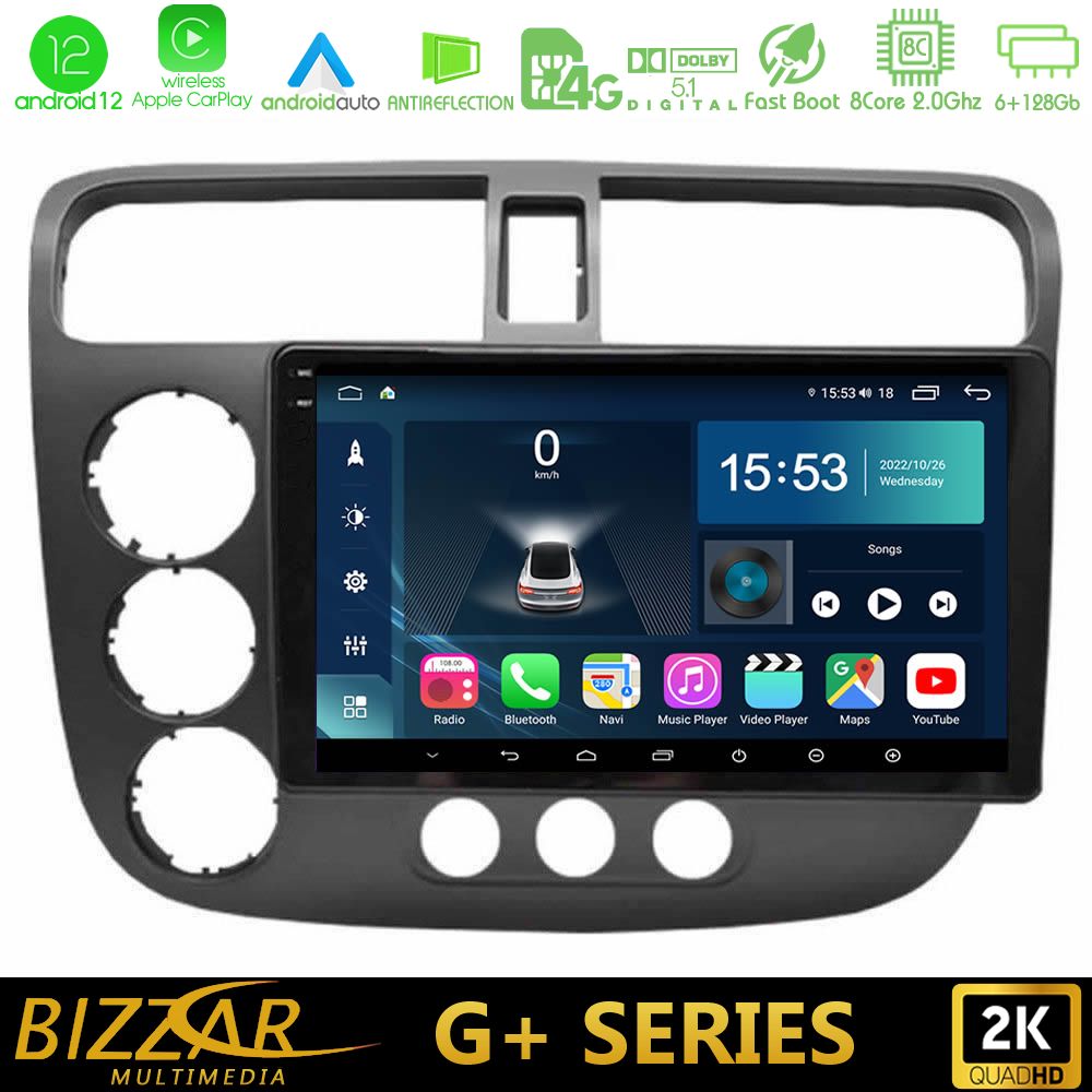 Bizzar G+ Series Honda Civic 2001-2005 8core Android12 6+128GB Navigation Multimedia Tablet 9