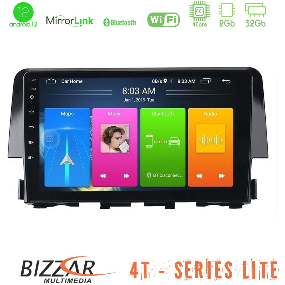 Bizzar 4T Series Honda Civic 2016-2020 4Core Android12 2+32GB Navigation Multimedia 9