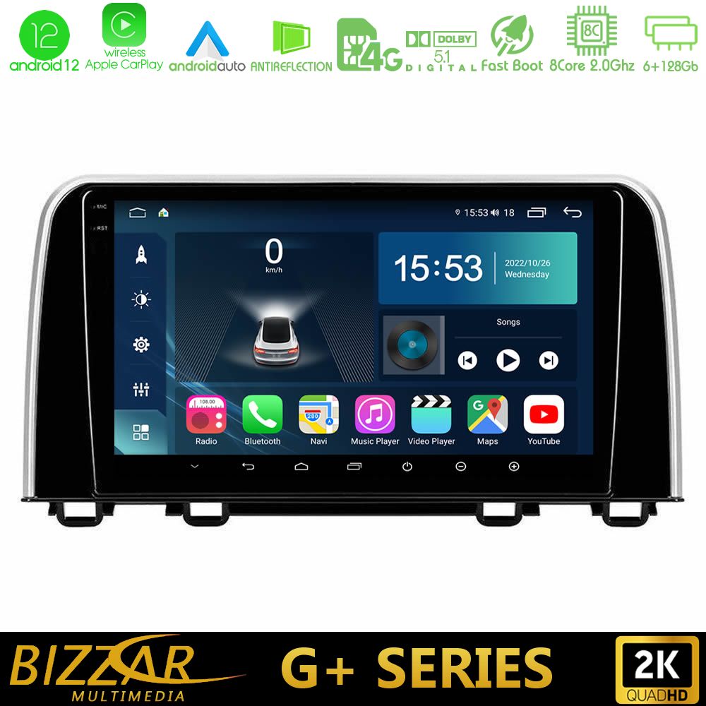 Bizzar G+ Series Honda CR-V 2019-&gt; 8core Android12 6+128GB Navigation Multimedia Tablet 10