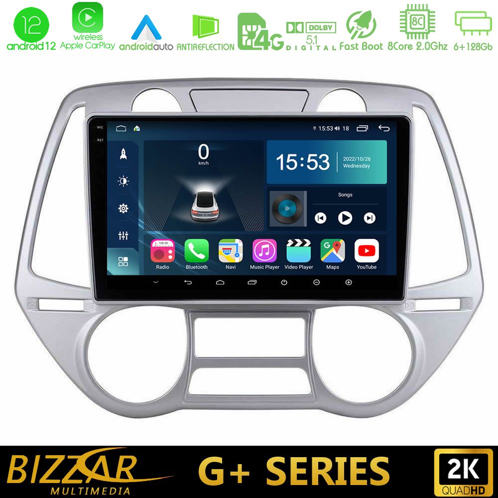 Bizzar G+ Series Hyundai i20 2009-2012 Auto A/C 8core Android12 6+128GB Navigation Multimedia Tablet 9