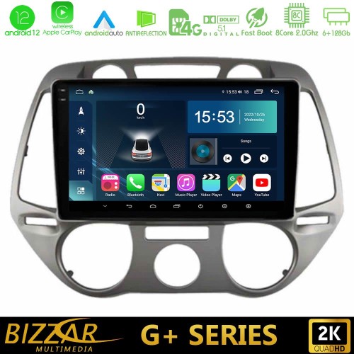 Bizzar G+ Series Hyundai i20 2009-2012 Manual A/C 8core Android12 6+128GB Navigation Multimedia Tablet 9