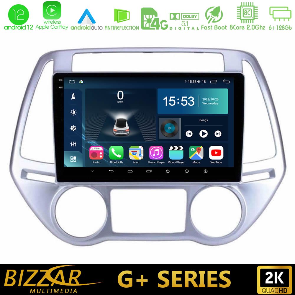 Bizzar G+ Series Hyundai i20 2012-2014 8core Android12 6+128GB Navigation Multimedia Tablet 9