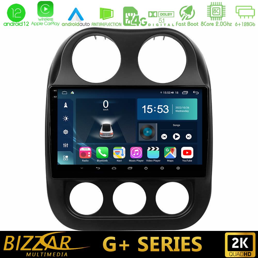 Bizzar G+ Series Jeep Compass 2012-2016 8core Android12 6+128GB Navigation Multimedia Tablet 9