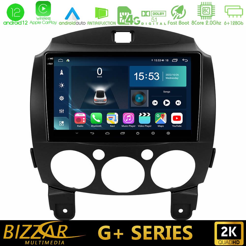 Bizzar G+ Series Mazda 2 2008-2014 8core Android12 6+128GB Navigation Multimedia Tablet 9