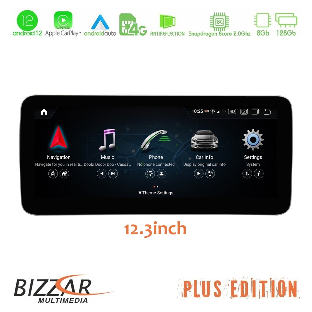 Bizzar OEM Mercedes A/CLA/GLA Class NTG5 Android12 (8+128GB) Navigation Multimedia 12,3″ Anti-reflection