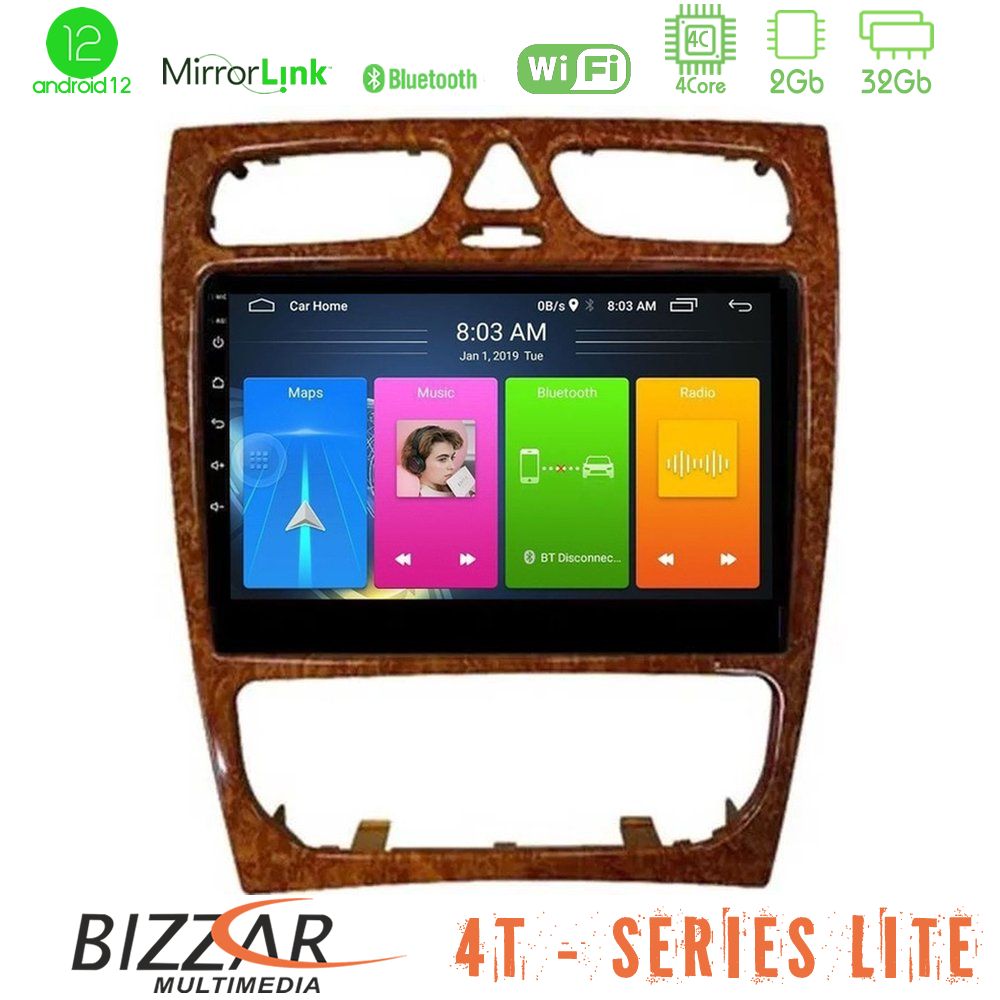 Bizzar 4T Series Mercedes C Class (W203) 4Core Android12 2+32GB Navigation Multimedia Tablet 9