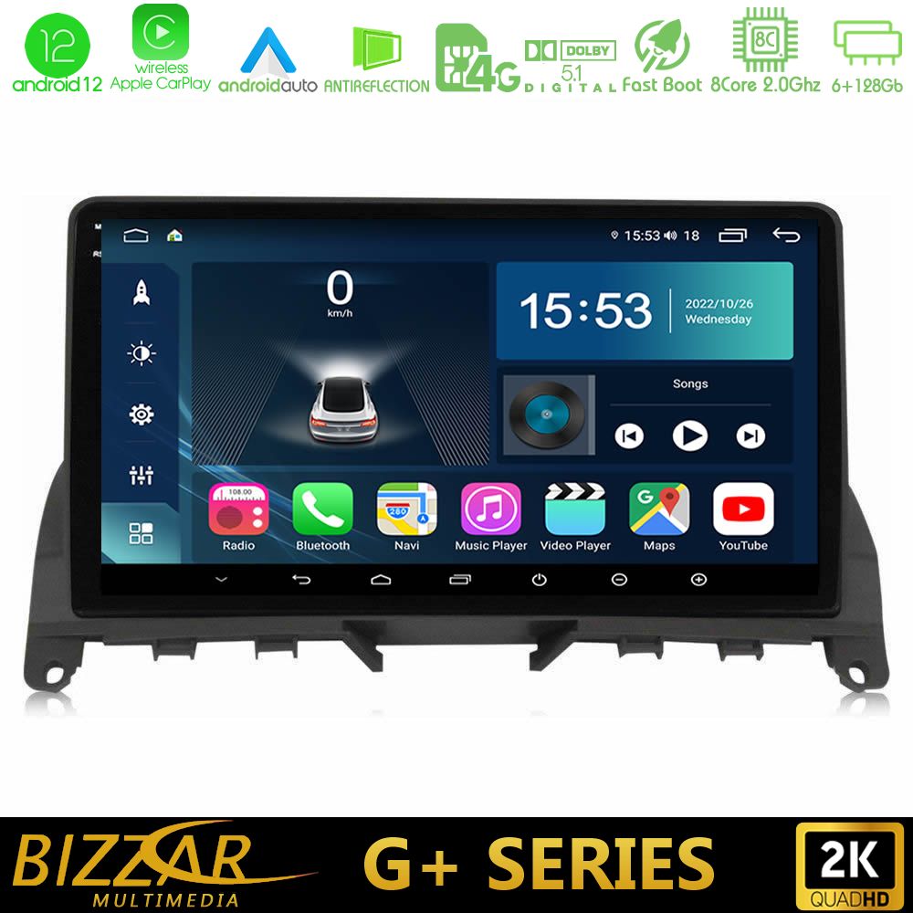 Bizzar G+ Series Mercedes C Class W204 8core Android12 6+128GB Navigation Multimedia 9