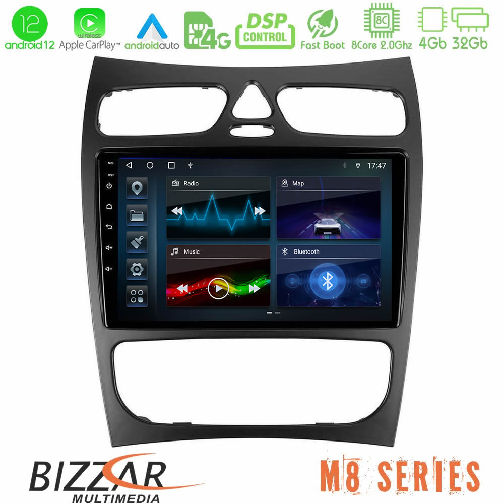 Bizzar M8 Series Mercedes CLK Class W209 2000-2004 8core Android12 4+32GB Navigation Multimedia Tablet 9