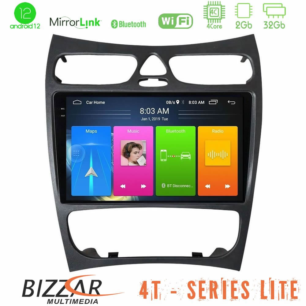 Bizzar 4T Series Mercedes CLK Class W209 2000-2004 4core Android12 2+32GB Navigation Multimedia Tablet 9