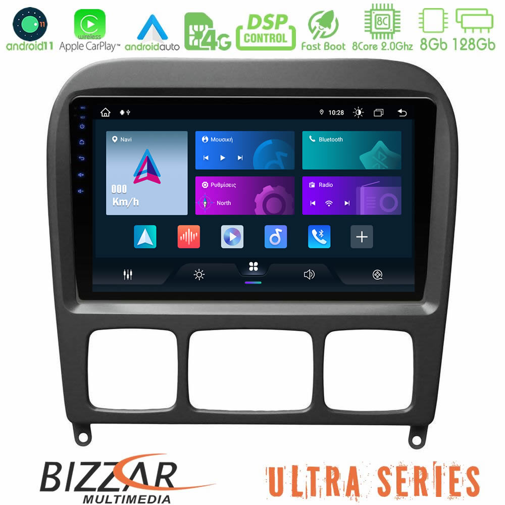 Bizzar Ultra Series Mercedes S Class 1999-2004 (W220) 8Core Android11 8+128GB Navigation Multimedia Tablet 9″